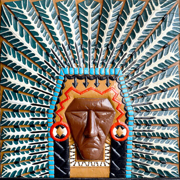 mask of deity, statue made of clay, shows ancient art and culture near mount hood national forest, Oregon, Portland, USA