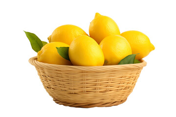 A realistic portrait of Lemons in a basket, isolated PNG