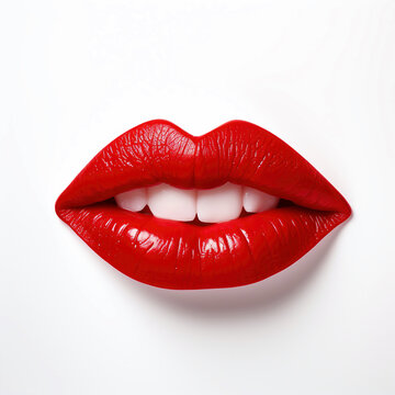 Red lips isolated on white background. Female lips with red lipstick for design.