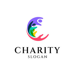 Obraz premium Hand letter C with people design for charity logo