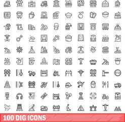 Obraz na płótnie Canvas 100 dig icons set. Outline illustration of 100 dig icons vector set isolated on white background