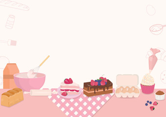 Baking bakery with cake and bread background