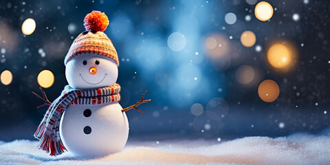 Christmas snowman on the snow background