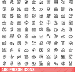 100 prison icons set. Outline illustration of 100 prison icons vector set isolated on white background