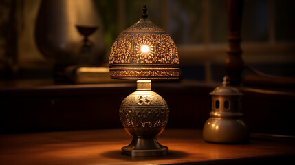 A charming vintage brass lamp adorned with intricate engravings, adding an elegant touch to any room Generative AI