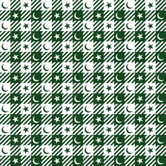 Seamless green pakistan flag color plaid fabric pattern background textile design for wallpaper, texture, printing, clothing. Vector.