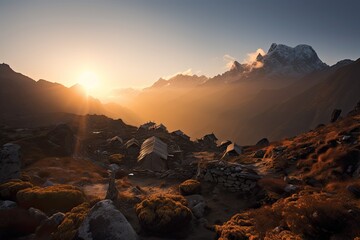 Fototapeta premium Beautiful colorful sunset over the mountain, generative artificial intelligence