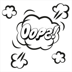 Oops comic text speech bubble vector green isolated on white. Sound effect bang cloud icon of black phrase lettering on white background. Vector illustration