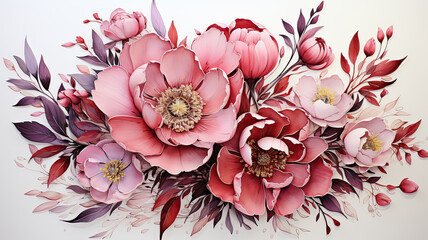 peonies pink volumetric composition realistic illustration