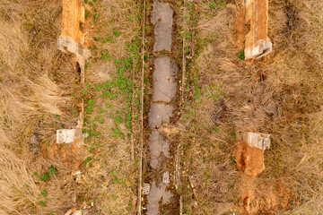 Drone photography of old abandoned and ruined rural building