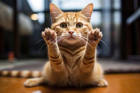 Hilarious images of cats attempting yoga poses, showcasing their flexibility and unintentional comedy. Generative AI