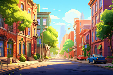 street of brooklyn in cartoon style illustration, ai generative