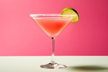 a pink drink with a lime wedge