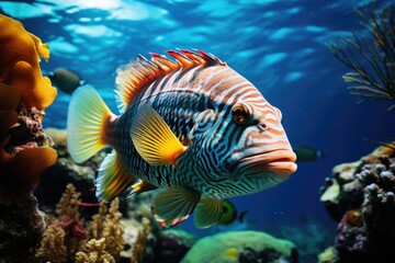 Naklejka na ściany i meble fish on coral reef underwater, AI Generated