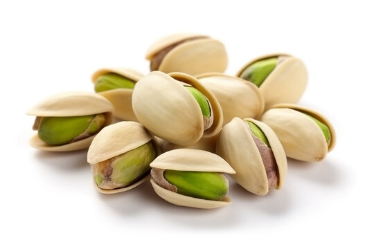 Pistachio nuts isolated on a white background.Generative Ai.