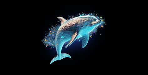 3d cute dolphin jumping fractal noise style hd wallpaper. Generative Ai content