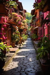 Fototapeta na wymiar In pink style, capture the vibrant essence of Costa Rica with its pink houses and colorful streets. Generative ai, ai, generative