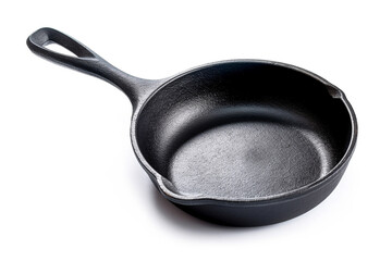 Black iron pan isolated on a white background.Generative Ai.