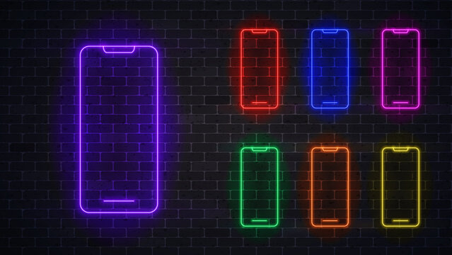 Neon glowing phone icon. Vector illustration