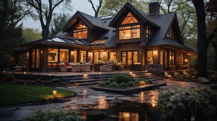 an evening lake view at this luxurious country home