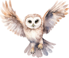 Flying owl watercolour illustration created with Generative AI technology