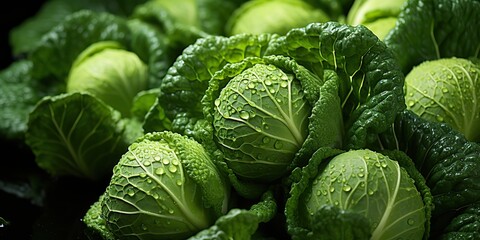 Fototapeta premium AI Generated. AI Generative. Fresh organic green cabbage plant vegetable countryside organic eco meal food