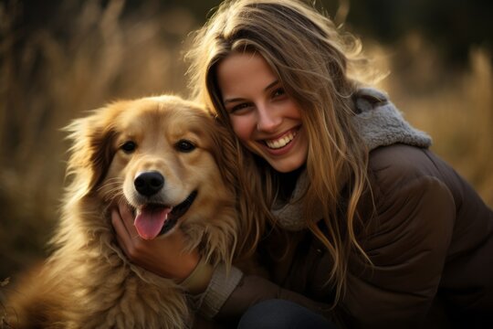 A heartwarming image of a dog and its owner sharing a genuine moment of laughter and bonding. Generative Ai