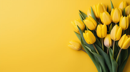 bouquet of tulips flowers on yellow background, generative ai