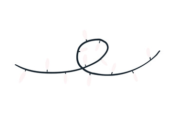 Hand drawn garland with bulbs, cartoon flat vector illustration isolated on white background. Fairy lights decor for parties, holidays and birthday.