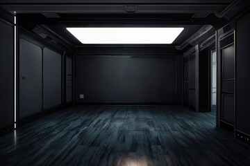 Spaceship corridor. Futuristic tunnel with light, interior view. Future background, business,...