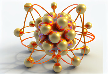 Atomic structure. Nucleus with atoms, scientific model, isolated. AI generated.