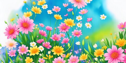 Fototapeta na wymiar Spring flowers cartoon. AI generated illustration