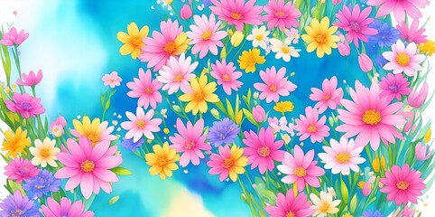 Spring flowers cartoon. AI generated illustration