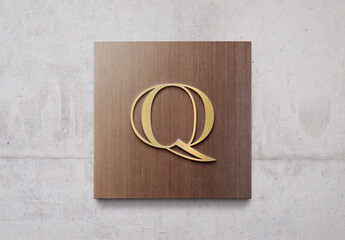 Logo Mockup Template Style Effect Gold Wall Badge Mockup 3D Metal Text Wood Concrete