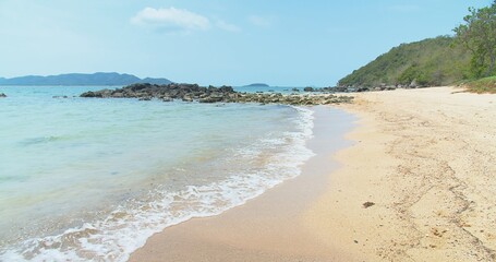 Beauty in nature seascape beach waves surf in sunny day summertime at tropical beach in Thailand