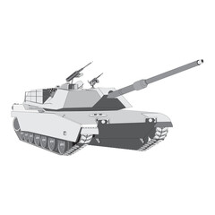 Military tank. Heavy Equipment. Armored Corps. A lot of iron. Cannon, optical review, gun, shells. Tracked vehicles. Equipment for the war. The attack on the enemy. Vector illustration in EPS10