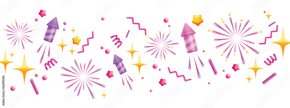 Wall mural 3d firework vector diwali holiday background, vector surprise firecracker spark festive border, star