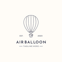 air balloon trip recreation line art logo vector minimalist illustration design, fly with air balloon logo design