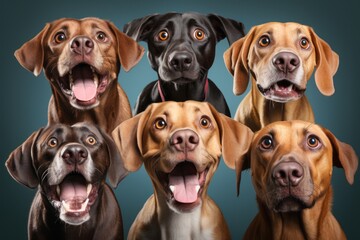 A collage of funny close-ups showcasing dogs with quirky facial expressions, sure to bring a smile to anyone's face. Generative Ai