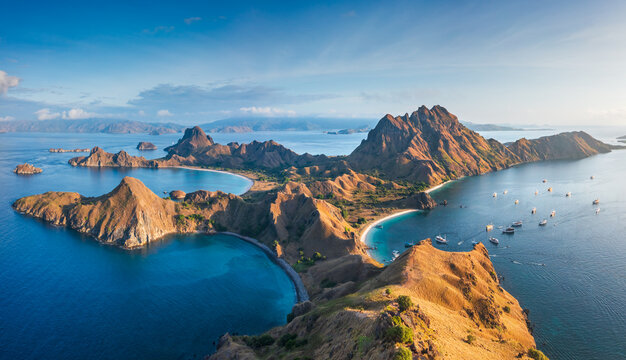 Panoramic view of Padar Island in a morning from Komodo Island National Park, Labuan Bajo, Flores, Indonesia