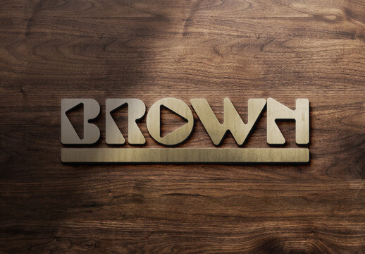 Logo Mockup Template Style Effect Gold Wall Badge Mockup 3D Metal Text Wood Concrete