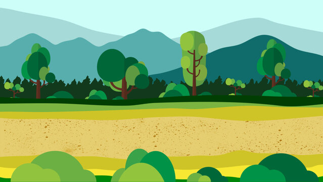 Vector of landscape with trees and mountains