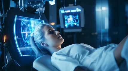 Innovative technologies in modern treatment of people. Analysis research. Monitoring the condition of patients in the clinic. AI generated.