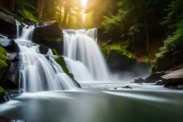 waterfall in the forest generated Ai 