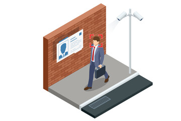 Isometric Face Recognition and Personal Identification Technologies in Street Surveillance Cameras. Face Recognized Accurately With Intellectual Learning System. Camera with face recognition.