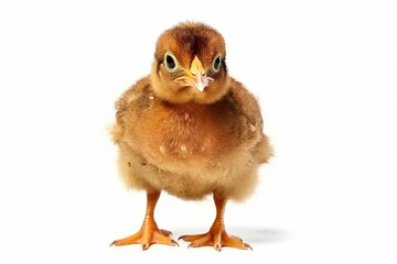 Fototapeta premium Little brown chicken isolated on white background.Generative Ai.