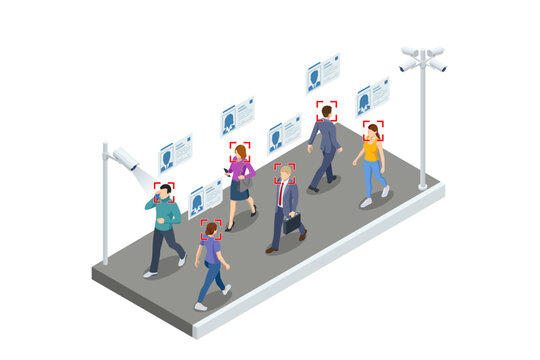 Isometric Face Recognition and Personal Identification Technologies in Street Surveillance Cameras. Face Recognized Accurately With Intellectual Learning System. Camera with face recognition.