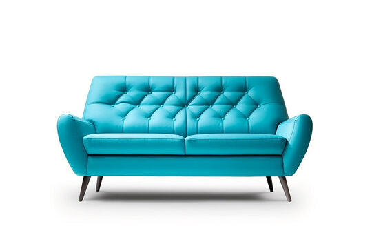Blue sofa modern isolated on white background.Generative Ai.