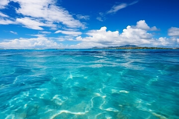 Fototapeta na wymiar Tropical sea wave with blue sky.Generative Ai.