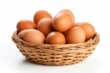 Eggs in basket isolated on white background.Generative Ai.